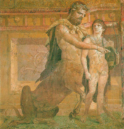 Chiron instructs young Achilles Ancient Roman fresco